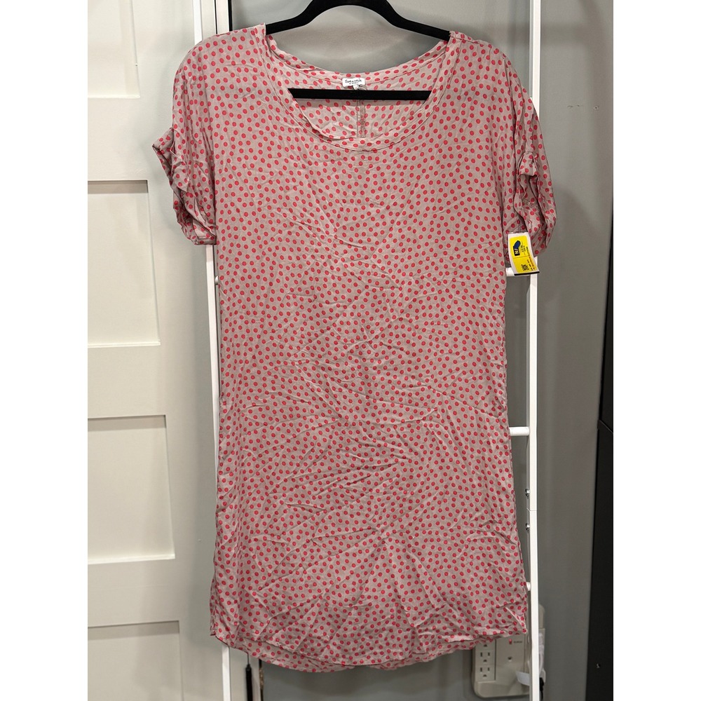 NWT Splendid Polka Dot Rayon Shift Dress XS Pink Red Taupe Mini Indie Sleeze